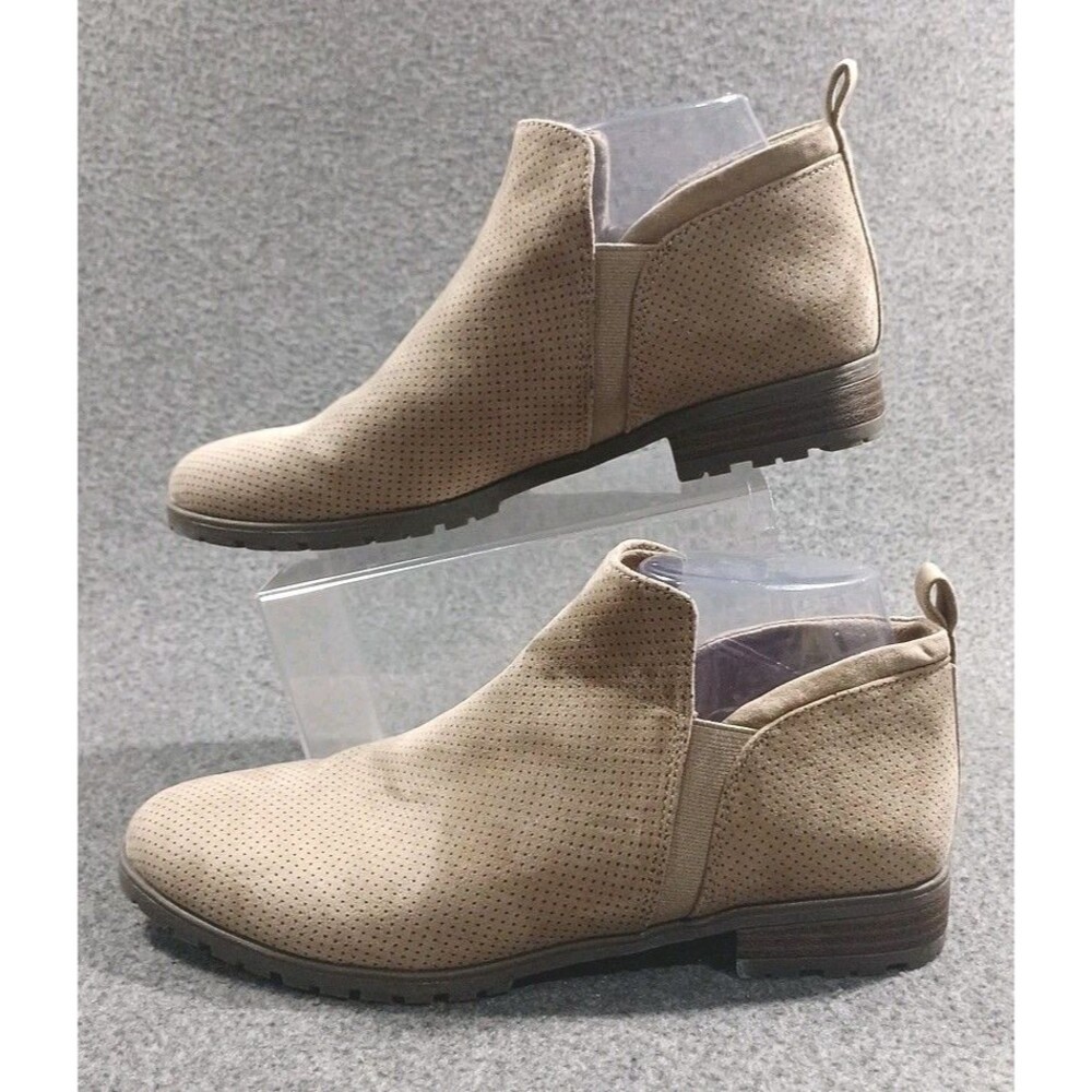 Dr Scholls Boots Womens 8 M Rollin Ankle Booties Casual Beige Fabric Pull On